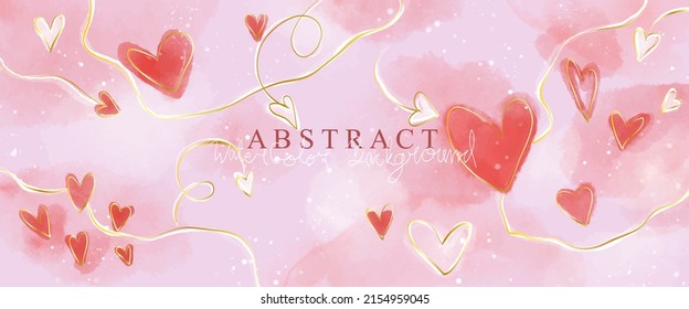 Abstract love Watercolor art background  Wallpaper design and brush style  hearts pattern   line  Vector illustration for prints  cover background  wall art   invitation cards