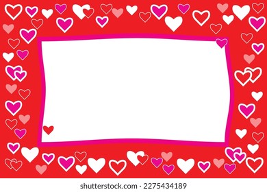 Abstract love for your Valentines Day greeting card design. Red Hearts horizontal frame with place for your text. Vector illustration.