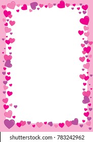 Abstract Love For Your Valentines Day Greeting Card Design. Pink Hearts Frame Isolated On White Background. Vector Illustration