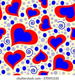 Abstract lovely seamless heart pattern in red and blue shades on white background for Valentine's Day