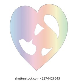 Abstract lovers kissing passionately at the center of a heart isolated on white background. Man and woman head form a heart. Eternal kiss, everlasting love symbol. Rainbow pastel colors.