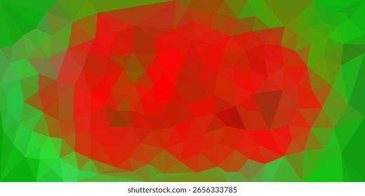  Arte Abstractas bajo poli que se asemeja a una sandía con un centro rojo y bordes verdes, formado por patrones geométricos triangulares.