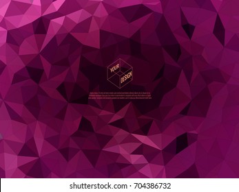 Abstract low poly background in red purple color tone with dark space for text copy