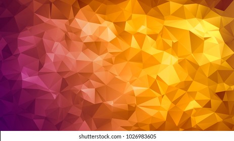 Abstract low poly background of triangles in Orange, yellow, red colors. Substrate for design. 16:9