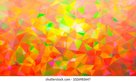Abstract low poly background of triangles in Orange, green, yellow colors. Substrate for design. 16:9