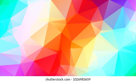 Abstract low poly background of triangles in Red, green, turquoise, multicolor colors. Substrate for design. 16:9