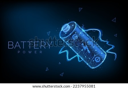 Abstract low poly battery charge from electric discharge or lightning, high voltage, long battery charge and energy, vector illustration.