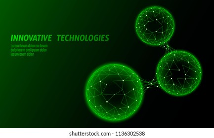 Abstract low poly biological connected cell. Connection world communication technology polygonal. Green business science presentation concept. Wireframe mesh geometric render blue vector illustration