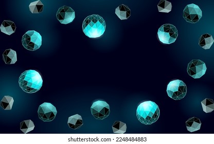 Abstract low poly biological connected cell. Connection world communication technology polygonal. Blue business science presentation concept. Wireframe mesh geometric render blue vector illustration