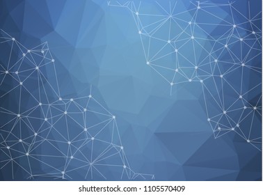 Abstract low poly blue bright technology vector background. Connection structure. Vector data science background. Polygonal vector background. Molecule And Communication Background.