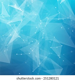 Abstract low poly blue bright technology vector background. Connection structure. Vector data science background. Polygonal vector background. Molecule And Communication Background.