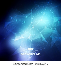 Abstract low poly blue bright technology vector background. Connection structure. Vector data science background. Polygonal vector background. Molecule And Communication Background.