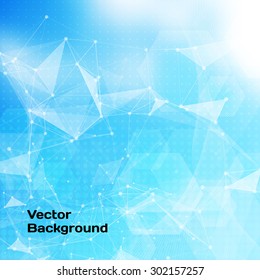 Abstract low poly blue bright technology vector background. Connection structure. Vector data science background. Polygonal vector background. Molecule And Communication Background.