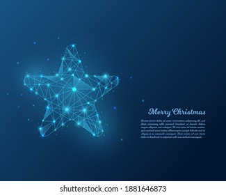 Resumen estrella baja azul poly. Ilustración de la estrella de la trama poligonal aislada en el fondo azul. Ilustración vectorial.