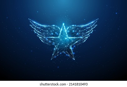 Abstract low poly blue star with wings. Rock concept. Low poly style design. Abstract geometric background. Wireframe light connection structure. Modern 3d graphic concept. Vector illustration