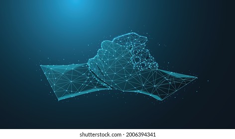 abstract low poly of business handshake with blue light geometric polygon and triangle style A structure that connects wireframes or points, lines and shapes in a form of cooperation.