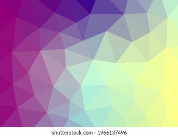 Abstract low poly crystal background on purple, blue, and yellow gradient color. Colorful Polygonal background.
