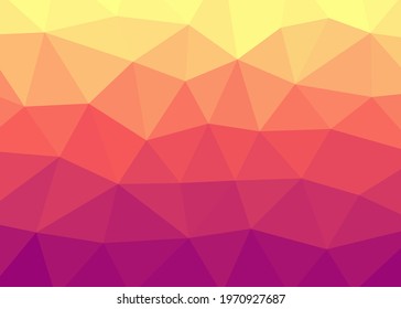 Abstract low poly crystal background on purple, yellow, and orange gradient color. Colorful Polygonal background.