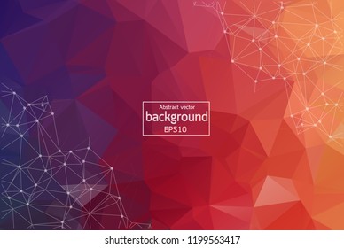 Abstract low poly Dark Pink technology vector background. Connection structure. Vector data science background. Polygonal vector background. Molecule And Communication Background.