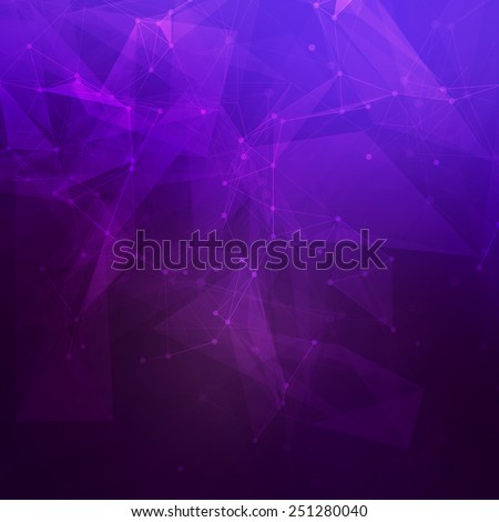 Abstract low poly dark purple bright technology vector background. Connection structure. Vector data science background. Polygonal vector background. Molecule And Communication Background.