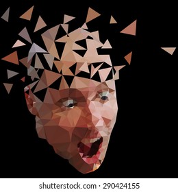 Abstract low poly face on black background