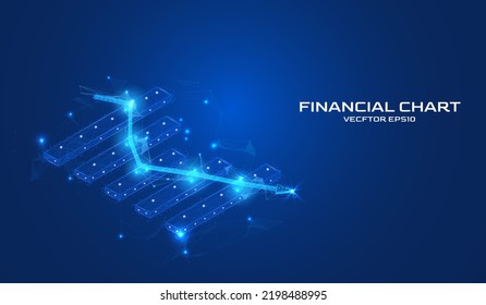 Abstract low poly financial chart isometric layout template. Digital business strategy blue background wireframe structure style vector.