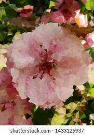 Abstract low poly FLOWER background pink on green. Triangle irregular polygon geometric crystal origami multicolored pattern. Vector illustration