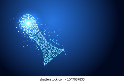 abstract low poly futuristic wireframe concept chess digital consisting of points, lines, and shapes vector polygonal on blue background for template, web design or presentation.Vector Illustration.