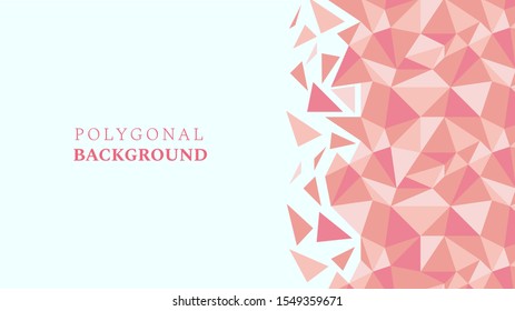 Abstract low poly geometric background with triangles in living coral colors and space for text. Mosaic texture. Vector illustration.