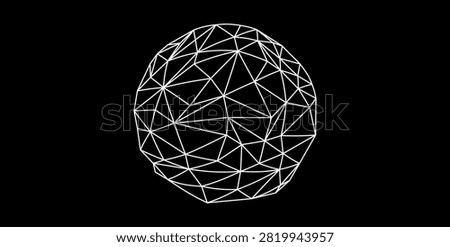Abstract low poly geometric sphere created with polygon mesh and wireframe lines on a black background. Modern minimalist vector illustration representing digital technology, artificial intelligence, networking, data visualization, engineering, 3D modeling, blockchain, science, and futuristic design. Perfect for presentations, websites, branding, UI, posters, and technology backgrounds.