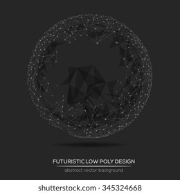 Abstract low poly geometric technology vector design element. Polygonal vector molecule and communication background.