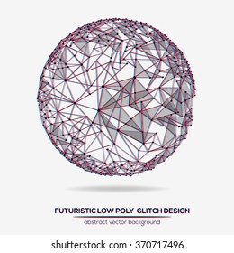 Abstract low poly geometric technology vector design element. Polygonal vector molecule and communication background. Glitch.