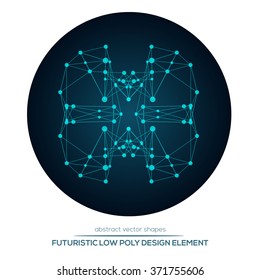 Abstract low poly geometric technology vector design shapes. Polygonal vector molecule and communication elements. Round icon.