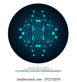 Abstract low poly geometric technology vector design shapes. Polygonal vector molecule and communication elements. Round icon.