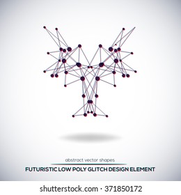 Abstract low poly geometric technology vector design shapes. Polygonal vector molecule and communication elements. Round icon.