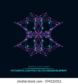 Abstract low poly geometric technology vector design shapes. Polygonal vector molecule and communication elements. Round icon.