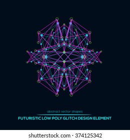 Abstract low poly geometric technology vector design shapes. Polygonal vector molecule and communication elements. Round icon.