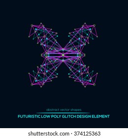 Abstract low poly geometric technology vector design shapes. Polygonal vector molecule and communication elements. Round icon.