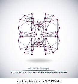 Abstract low poly geometric technology vector design shapes. Polygonal vector molecule and communication elements. Round icon.