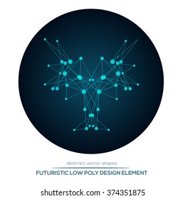 Abstract low poly geometric technology vector design shapes. Polygonal vector molecule and communication elements. Round icon.