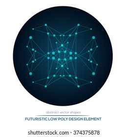 Abstract low poly geometric technology vector design shapes. Polygonal vector molecule and communication elements. Round icon.