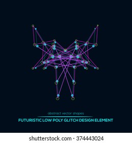 Abstract low poly geometric technology vector design shapes. Polygonal vector molecule and communication elements. Round icon.