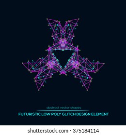 Abstract low poly geometric technology vector design shapes. Polygonal vector molecule and communication elements. Round icon.