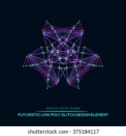 Abstract low poly geometric technology vector design shapes. Polygonal vector molecule and communication elements. Round icon.