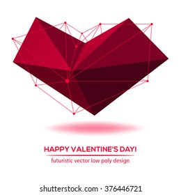 Abstract low poly geometric technology vector design element. Polygonal molecule valentines day greeting card.