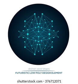 Abstract low poly geometric technology vector design shapes. Polygonal vector molecule and communication elements. Round icon.