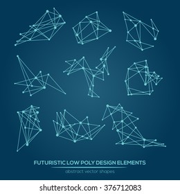 Abstract low poly geometric technology vector design shapes. Polygonal vector molecule and communication elements. Glitch.
