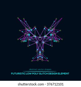 Abstract low poly geometric technology vector design shapes. Polygonal vector molecule and communication elements. Round icon.