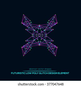 Abstract low poly geometric technology vector design shapes. Polygonal vector molecule and communication elements. Round icon.