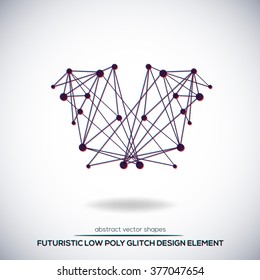 Abstract low poly geometric technology vector design shapes. Polygonal vector molecule and communication elements. Round icon.